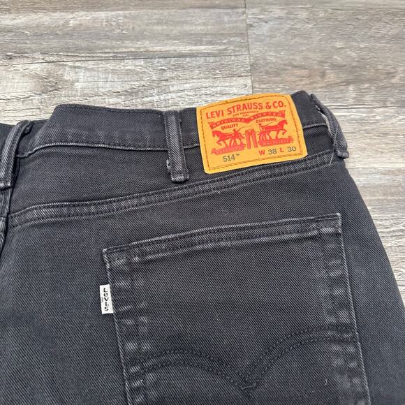Levis 514 Black Mens 38x30 Stretch Regular Straight Leg Denim Jeans White Tab‎ - Picture 4 of 13